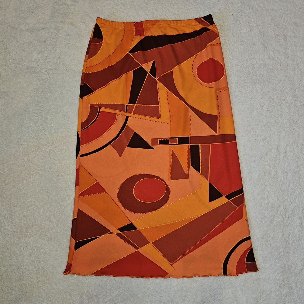 STYLES Warm Color Geometric Knee Length Midi Skirt